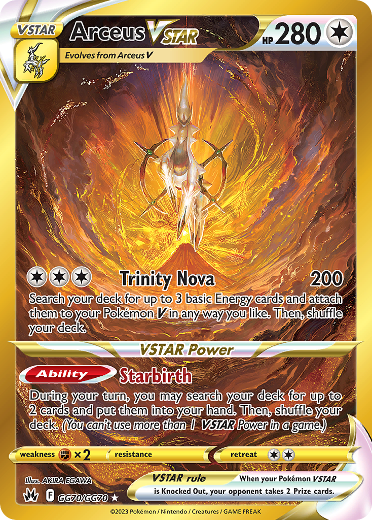 Carta real Arceus VSTAR, 280 PS, del set Crown Zenith Galarian Gallery GG70/GG70, ilustrada por Akira Egawa